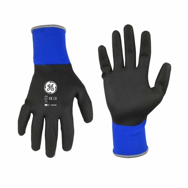 Ge Nitrile Coated General Purpose Gloves, 15 Gauge, BLK/BLU, LRG, 1/PR GG222LC